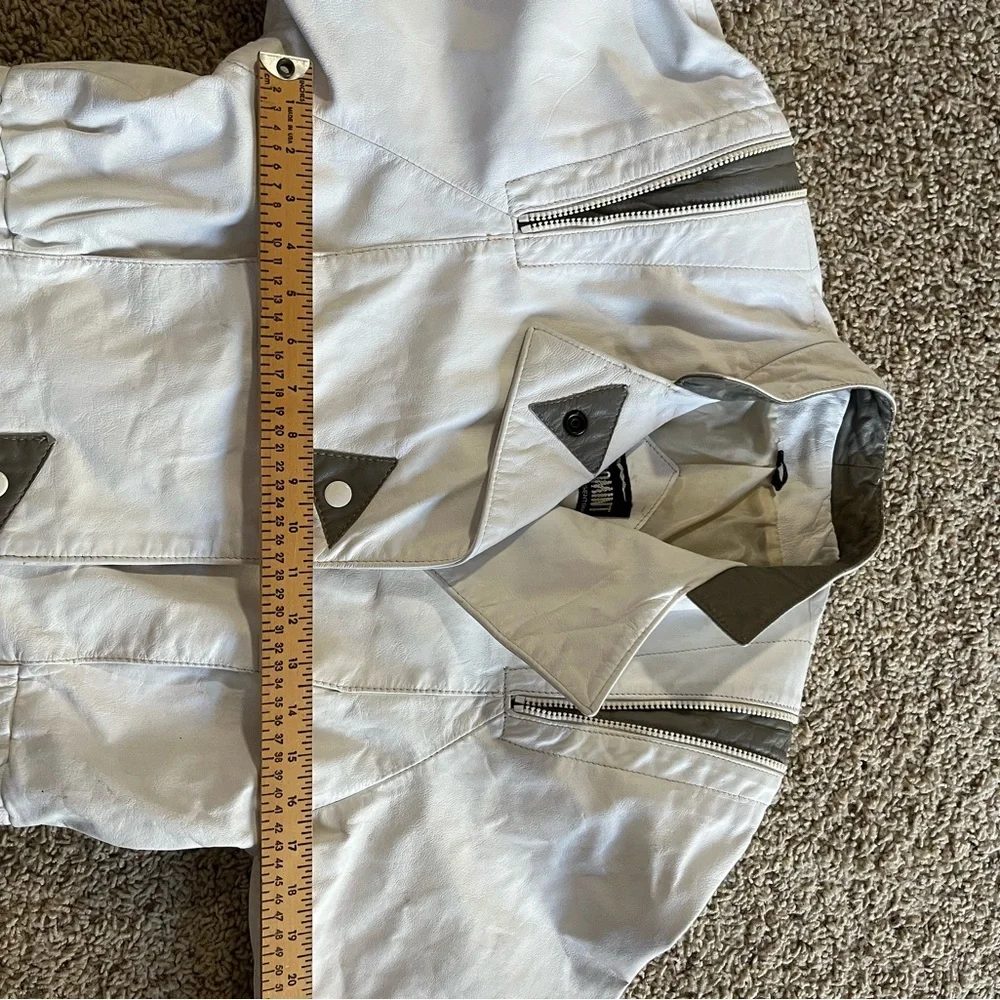 Vintage 80s Comint Argentinian White  and Gray Genuine Leather Jacket - Picture 10 of 16